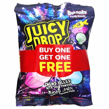 Bazooka Juicy Drop Blast Tropical Chews Filled with Sour Powder Share Bag 120g Pack of 2