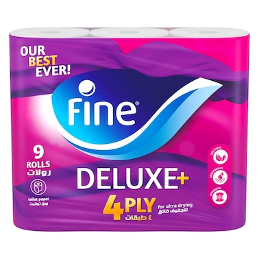 Fine Deluxe Plus Toilet Paper Roll 4 Ply 140 Sheets 9 Rolls