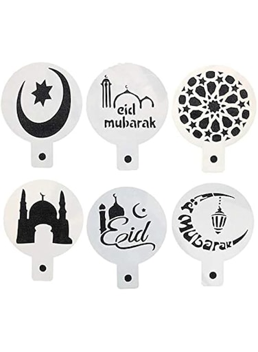 6 Pcs lot Professional Ramadan Kareem Eid Mubarak Art Coffee Print Mold Stencils