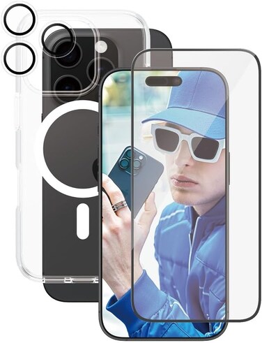 Panzerglass Care 3-In-1 Bundle For Apple iPhone 16 Pro 6.3" 2024, Panzerglass Screen Protector + Clear Hard Case With MagSafe + Lens Protector, Full 360&deg; Drop &amp; Scratch Protection, Clear Set