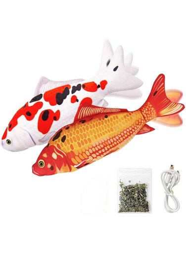 Masroo 2 Pack Floppy Fish Cat Toys with SilverVine and Catnip for Indoor Cats for Small Dogs Interactive Automatic Flopping Fish Cat Kicker Toys for Cats Puppy Small Dog