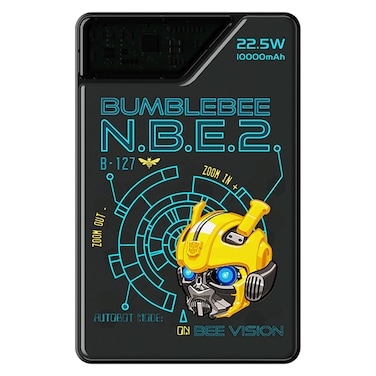 Transformers Bumble Bee N.B.E. 2. Power Bank with Built-in USB-C and Lightning Cables TF-D10, Black, 10000 mAh, 22.5 W
