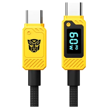 Transformers PD USB-C to USB-C Data Sync and Charging Cable TFA18, Yellow, 1m, 60 W