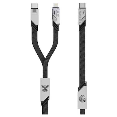 Transformers 2-in-1 USB-C Lightning to USB-C Data Sync and Charging Cable, TFA09, Grey, 1.2m