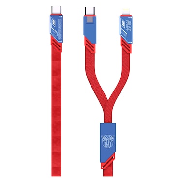 Transformers USB-C to USB-C/Lightning 2-in-1 Data Sync and Charging Cable TF-A09, Blue and Red, 1.2m
