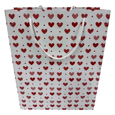 Heart Printed Paper Gift Bag Medium White