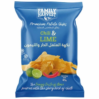 Family Harvest Premium Potato Chips Chili and Lime, 45g