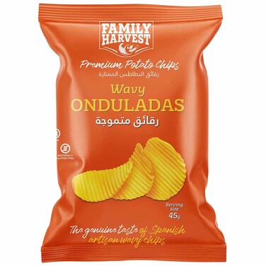 Family Harvest Premium Potato Chips Wavy Onduladas, 45g