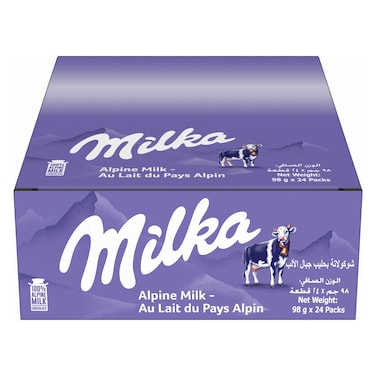 Milka Alpine Milk Chocolate Bar 98g Pack of 18