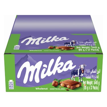 ميلكا شوكولاتة  بالجوز الكامل 85 غرام عبوة من 17 قطعة