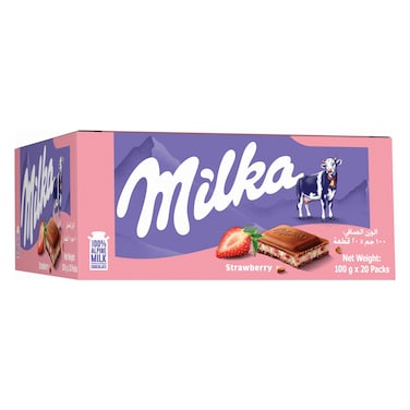 Milka Strawberry Chocolate Bar 100g Pack of 20