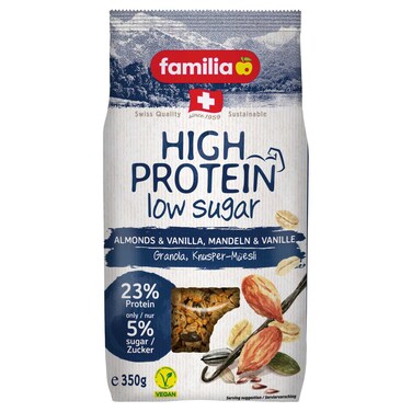 فاميليا حبوب الإفطار  الغنية بالبروتين ومنخفضة السكر باللوز والفانيليا 350 غرام