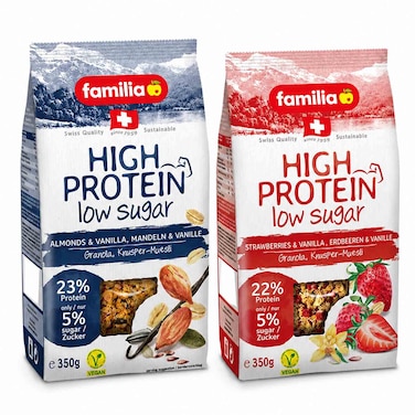 Familia High Protein Low Sugar Granola Strawberries and Vanilla, 350g