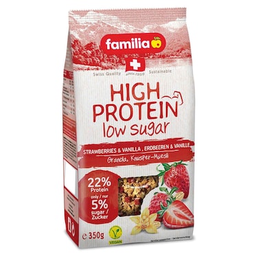 Familia High Protein Low Sugar Granola Strawberries and Vanilla, 350g