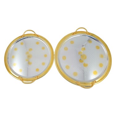 Home Maker Steel Round Shaped Tray Silver and Gold 2 PCS