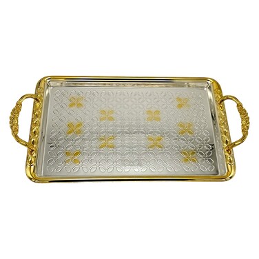 Windcera Rectangle Handle Tray Medium Silver with Gold