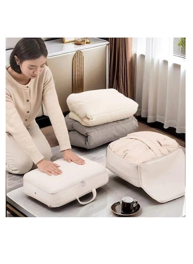2 Pieces Travel Luggage Organizer for Carry On Luggage, Space Saving Compression Storage Bags for Clothes Organizer Travel and Home Use (Beige)