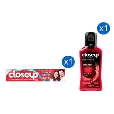 Closeup Ever Fresh Triple Fresh Formula Toothpaste Red Hot and Anti-Bacterial Mouthwash Red Hot 120ml+300ml
