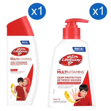 Lifebuoy Total 10 with Multivitamins Anti-Bacterial Body Wash and Total 10 with Multivitamins Anti-Bacterial Hand Wash 200ml+300ml