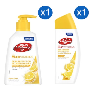 Lifebuoy Lemon Fresh with Multivitamins Anti-Bacterial Body Wash and Lemon Fresh with Multivitamins Anti-Bacterial Hand Wash 200ml+300ml