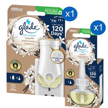 غليد عبوة إعادة تعبئة زيت عطري كهربائي مع حامل برائحة الفانيليا الشفافة 20 ملل  حزمة من 2