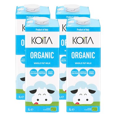 Koita Organic Whole Fat Milk, 1L Pack of 4