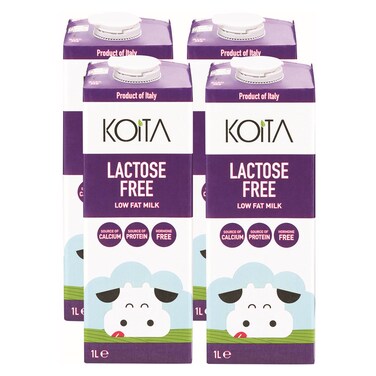 Koita Lactose Free Low Fat Milk, 1L Pack of 4