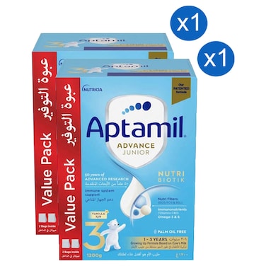 Aptamil Advance Junior Growing Up Powder Milk Formula Vanilla Stage 3 1 to 3 Years 1200g Pack of 2
