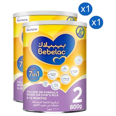 Bebelac Nutri 7-in-1 Follow On Milk Formula Stage 2 6 to 12 Months 800g Pack of 2