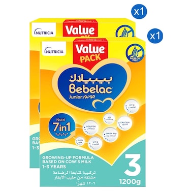 Bebelac Junior Nutri 7-in-1 Growing Up Milk Formula Stage 3 1 to 3 Years 1200g Pack of 2