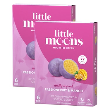 Little Moons Passionfruit and Mango Flavoured Mochi Ice Cream, 192g Pack of 2