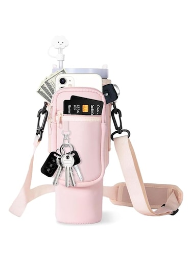 Pink Water Bottle 40 Ounce Neoprene Water Bottle with Handheld Strap Portable Sport Water Cup for Fitness Outdoor Activities