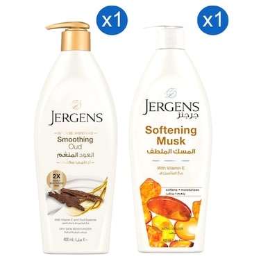 Jergens Smoothing Oud Daily Moisturizer and Softening Musk Daily Moisturizer 400ml Pack of 2