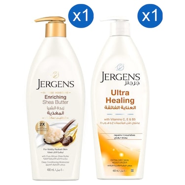 Jergens Enriching Shea Butter Daily Moisturizer and Ultra Healing Daily Moisturizer 400ml Pack of 2