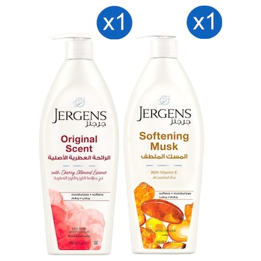 Jergens Original Scent Daily Moisturizer and Softening Musk Daily Moisturizer 400ml Pack of 2