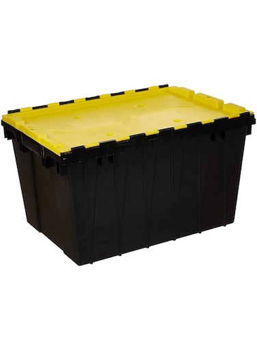 Cosmoplast Plastic Utility Storage Box With Dual Flap Lids 55 Liters, Yellow Black, IFHHST372KY, Cosmoplast Utility Storage Box 55 Liters
