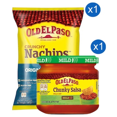 Old El Paso Crunchy Nachips Original 185g + Old El Paso Chunky Salsa Mild Dip 312g