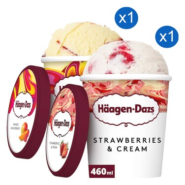 Haagen-Dazs Strawberries and Cream Ice Cream Tub and Mango and Raspberry Ice Cream Tub 460ml Pack of 2