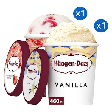 هاجن داز آيس كريم الفانيليا 460 ملل + آيس كريم الفراولة 460 ملل