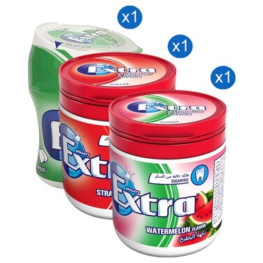 Wrigley&#39;s Extra Sugarfree Chewing Gum Spearmint and Extra Sugarfree Chewing Gum Strawberry and Extra Sugarfree Chewing Gum Watermelon 84g Pack of 3