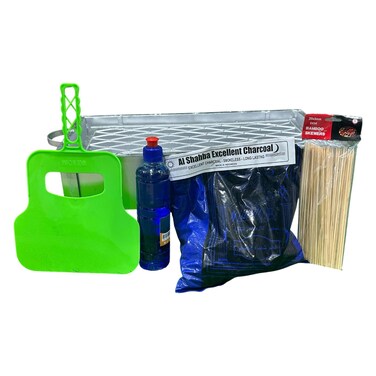 Galvanized Grill with Fan SK30, 48cm, with Charcoal, 1kg, Fire Lighter Gel, 300ml, and Bamboo Skewers, 20x3mm