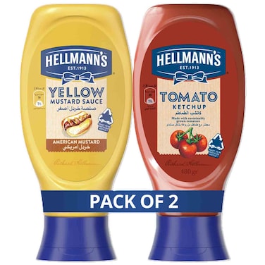 Hellmann's Tomato Ketchup, 500g + Hellmann's Yellow Mustard Sauce, 250g