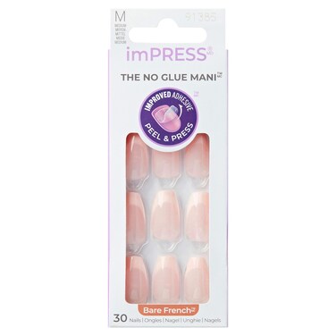 Kiss Impress The No Glue Mani French False Nails IFB02C, Bare, Medium