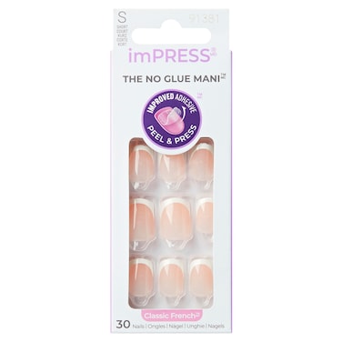 Kiss Impress Classic The No Glue Mani French False Nails IFC01C, Small