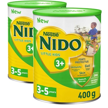 Nestle NIDO Little Kids 3+ Growing Up Milk Powder 400g - Fortified with Probiotics, Iron, Vitamins A, C, D, Zinc for Immunity and DHA Pack of 2