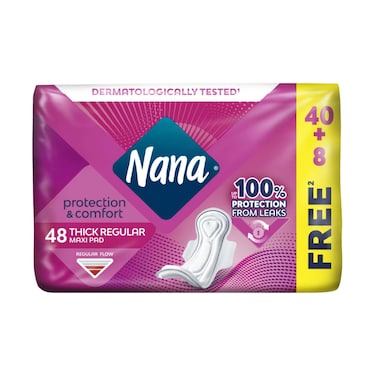 Nana Protection and Comfort Maxi Thick Regular Pads, 48 Pads