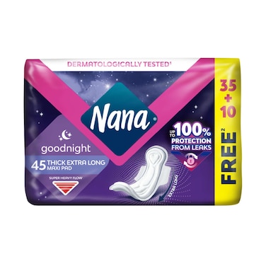 Nana Goodnight Maxi Thick Extra Long Pads, 45 Pads 