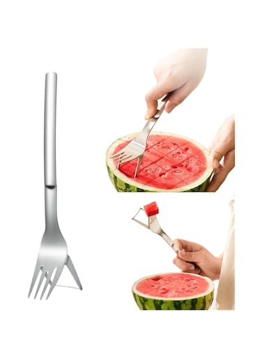 Jxueych Watermelon Slicer Fork Stainless Steel Cutter - Kids Fascinated Melon Cuber Cutting Tool - Carving and Cutting Utility Knife for Home Fruit Party - Cool Kitchen Gadgets (A)
