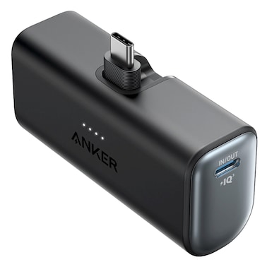 Anker Nano Power Bank with PD Port and Built-In USB-C Cable, 5000 mAh, Black, 22.5 W