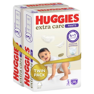 هجيز إكسترا كير حفاض بتصميم سروال ، حزمة جامبو ، مقاس 3 (6-11 كغ)، حزمة من 58 حفاضة، قطعتان